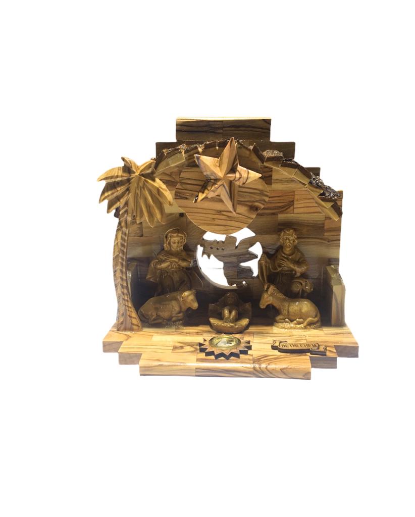 Musical Olive Wood Nativity Cave Set