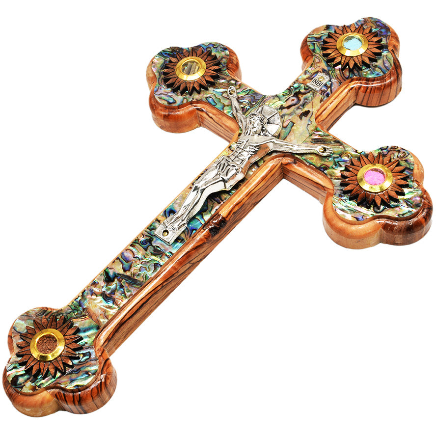 Olive Wood Mother of Pear Cross and Cruxifix