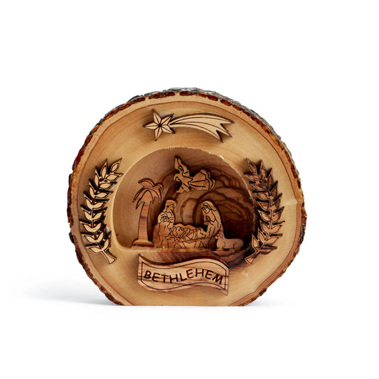 Olive Wood Round Bethlehem Nativity Scene