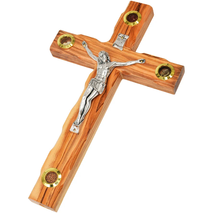 Olive Wood Cross Crucifix – Incense & Soil