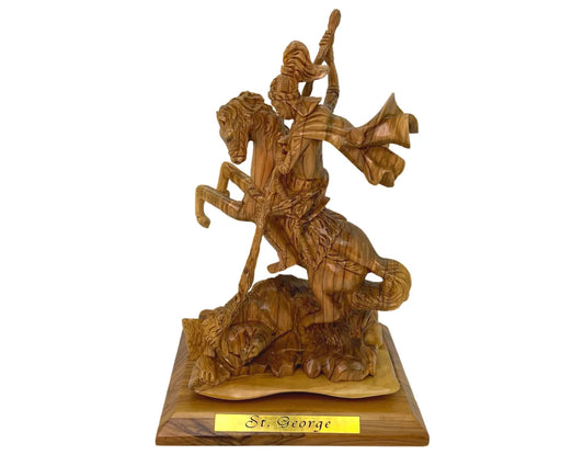St. George Slaying the Dragon Olive Wood Hand Carved Statue