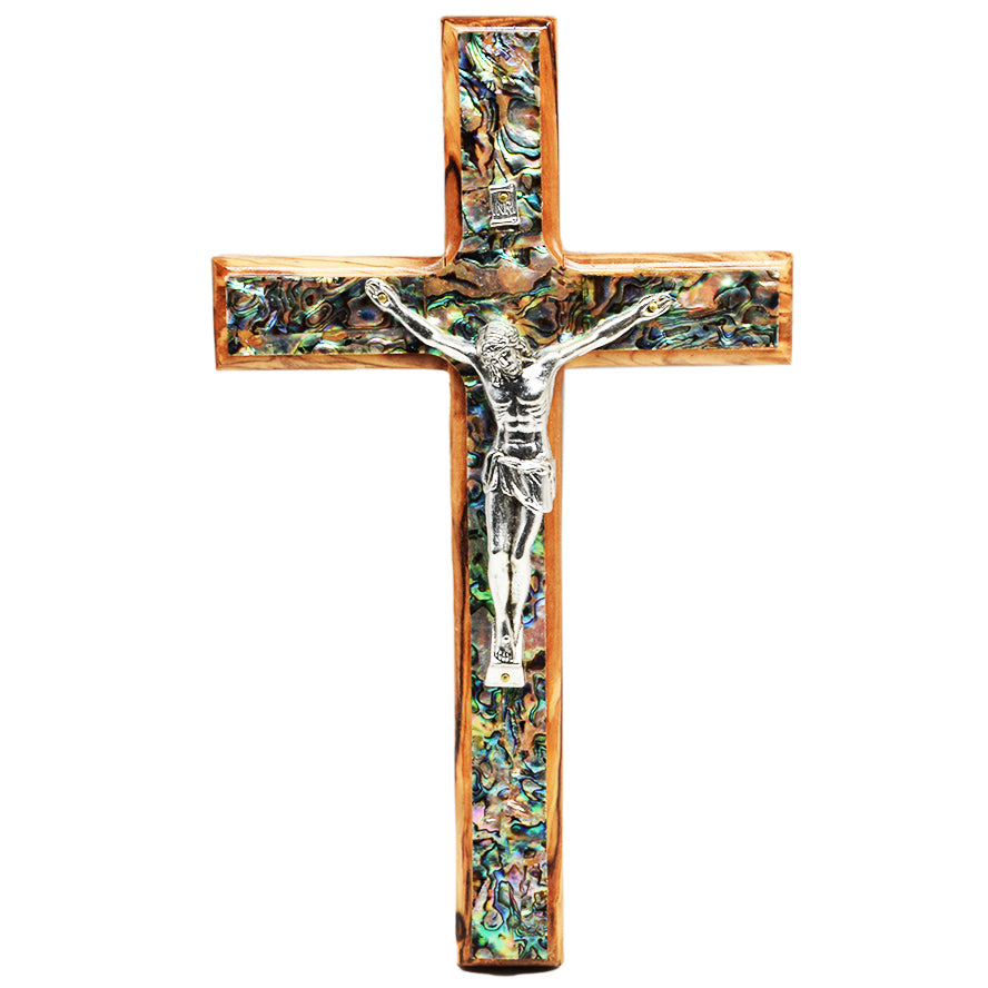 Olive Wood Cross and Crucifix with Mother of Pearl