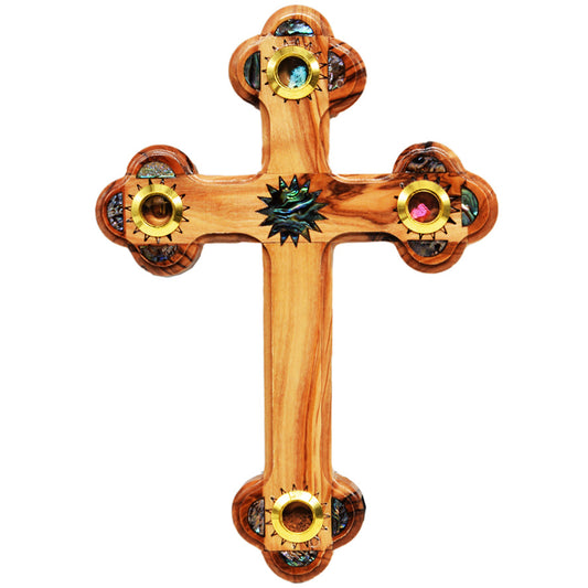 Olive Wood Cross with Mother of Pearl, Incense & Holy Soil