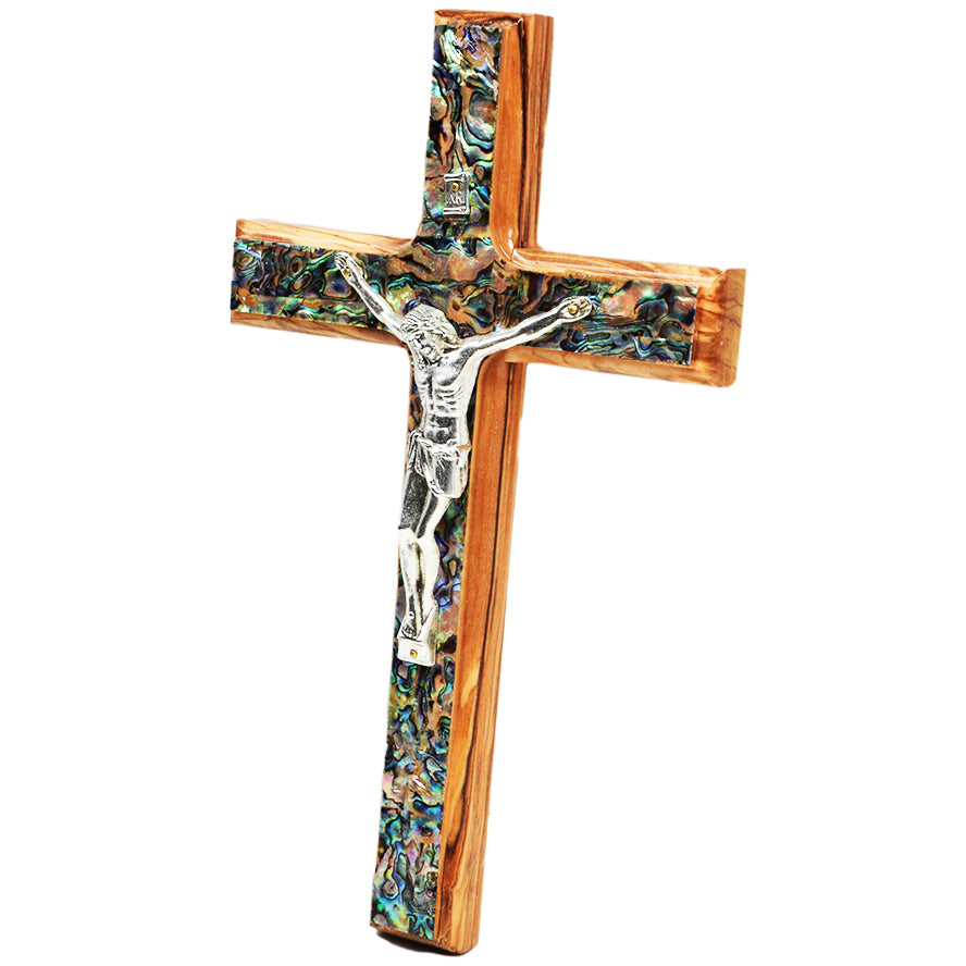 Olive Wood Cross and Crucifix with Mother of Pearl
