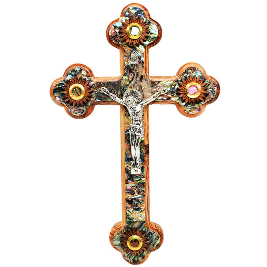 Olive Wood Mother of Pear Cross and Cruxifix