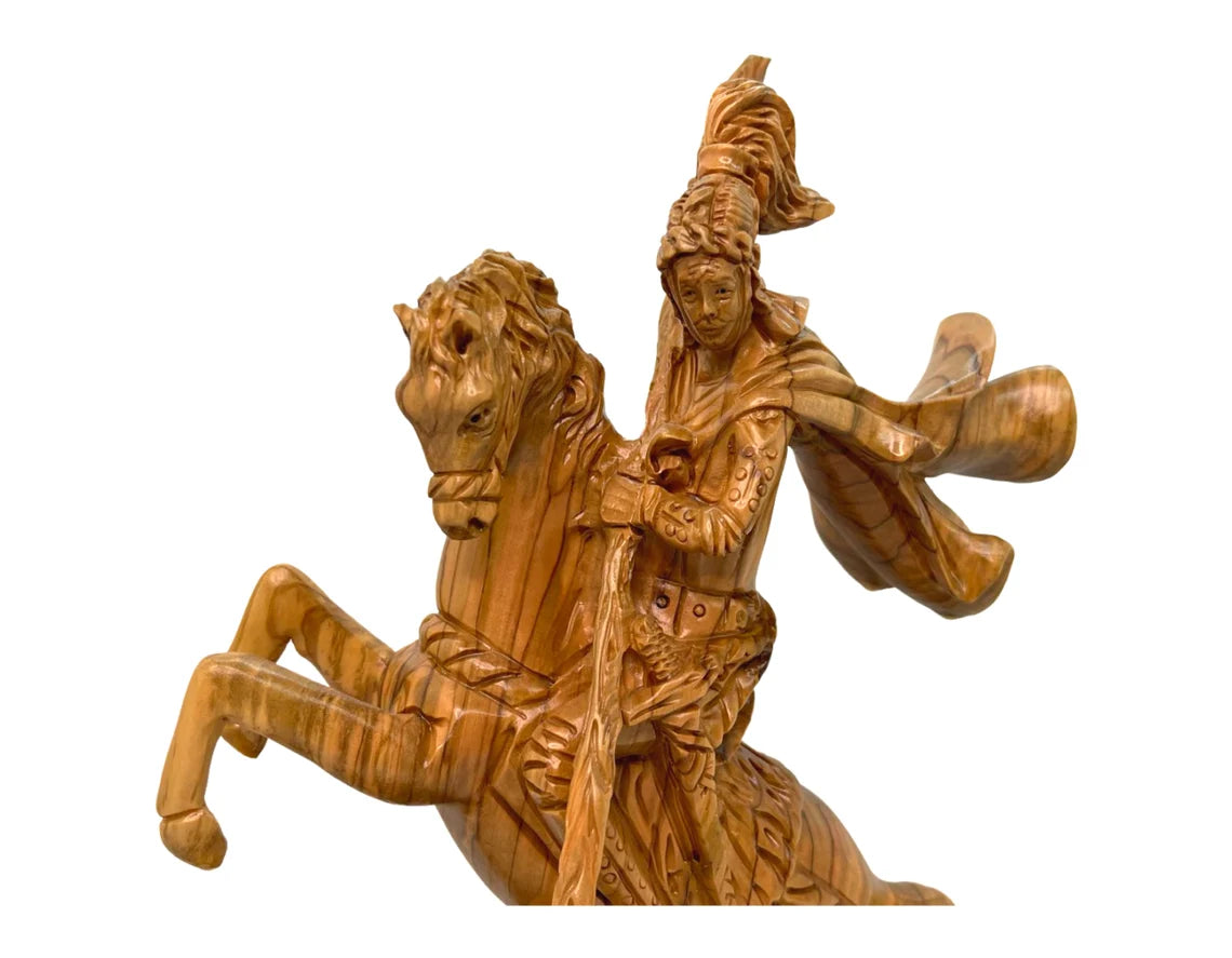 St. George Slaying the Dragon Olive Wood Hand Carved Statue