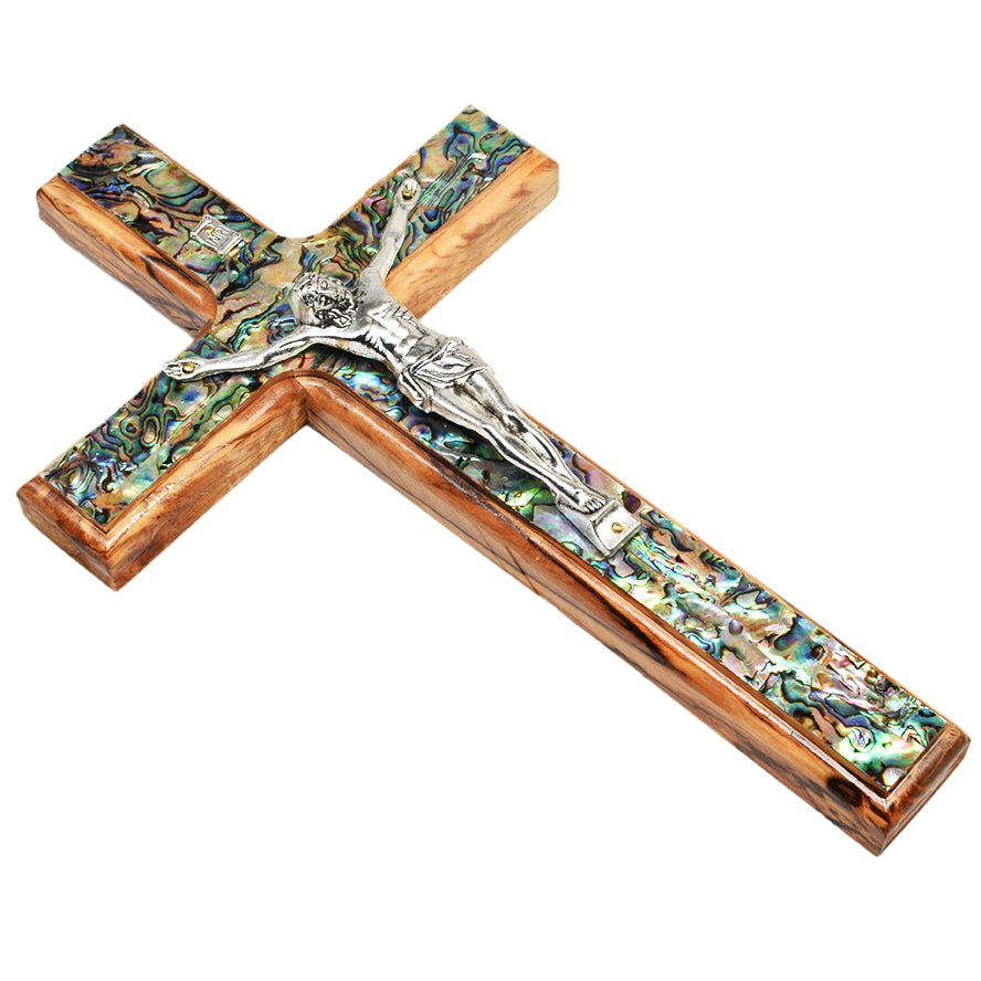 Olive Wood Cross and Crucifix with Mother of Pearl