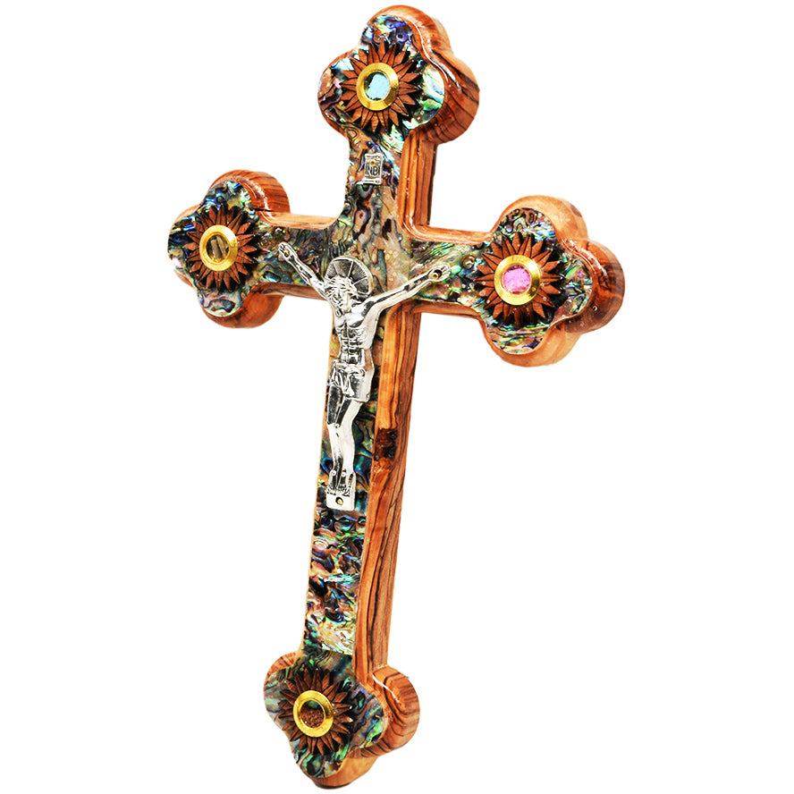 Olive Wood Mother of Pear Cross and Cruxifix